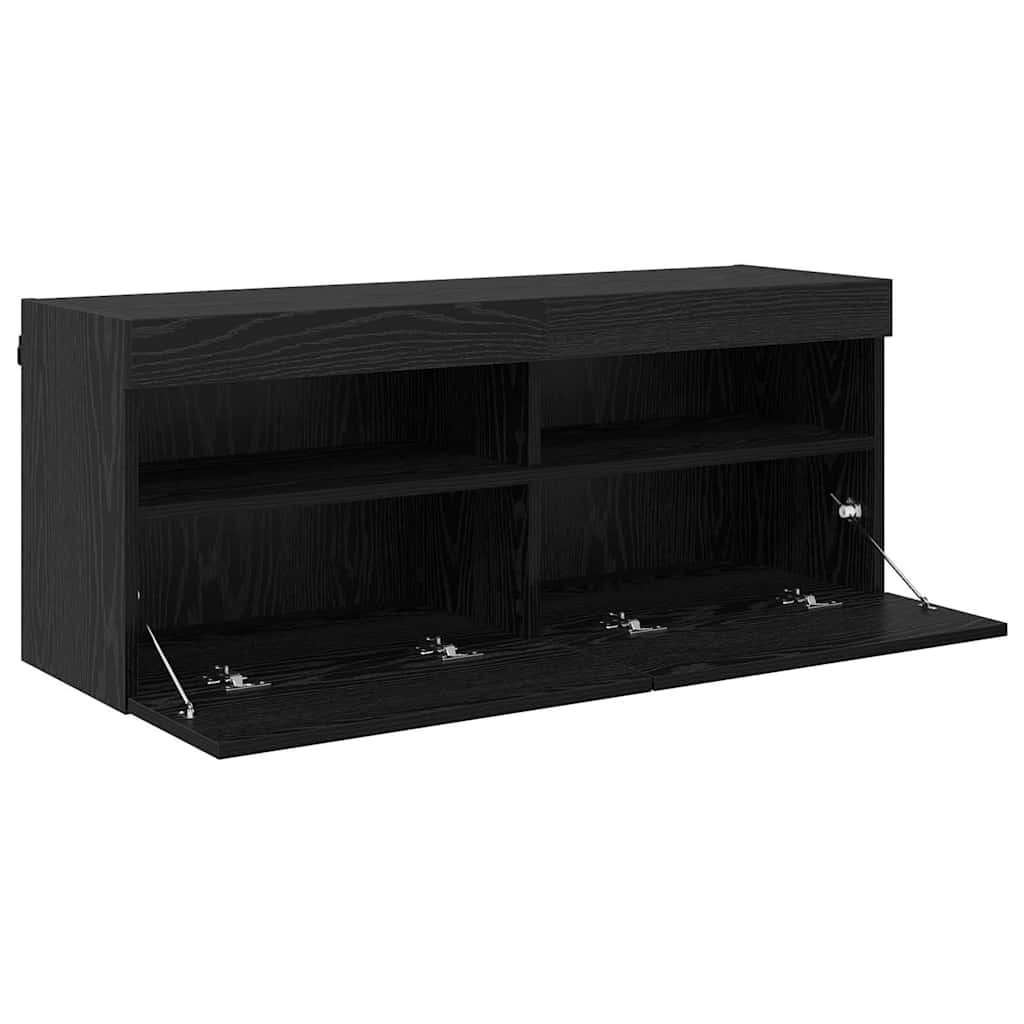 TV Wall Cabinet with LED Lighting Black Oak Effect 100 X 30 X 40 Cm