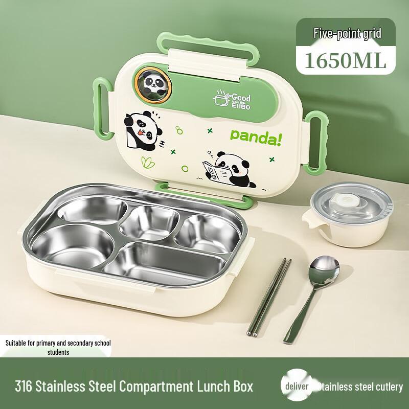 Junshiqi ME 316 Stainless Steel Divided Lunch Box 5-Compartment, Soup Bowl & Utensils