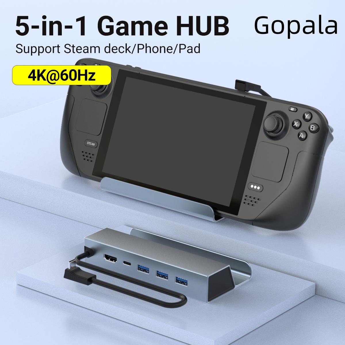 

5-в-1 USB C Док-станция с HDMI 4K 60 Гц для Steam Deck Rog Ally Switch iPad Type C на HDTV PD 100 Вт 3*USB 2.0 Игровой Хаб
