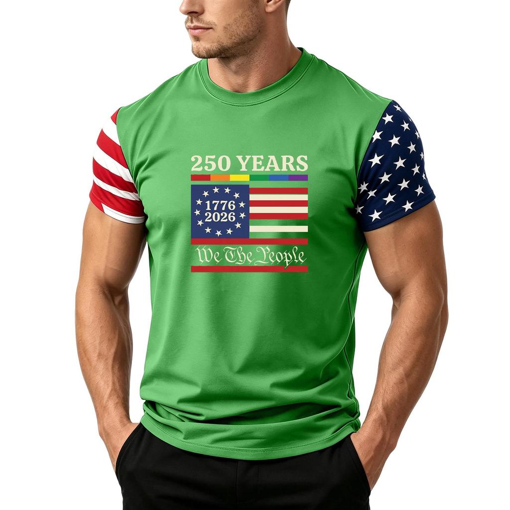 Men's Independence Day Flag Print Short Sleeve T-Shirt, Loose Casual Daily Summer Tops