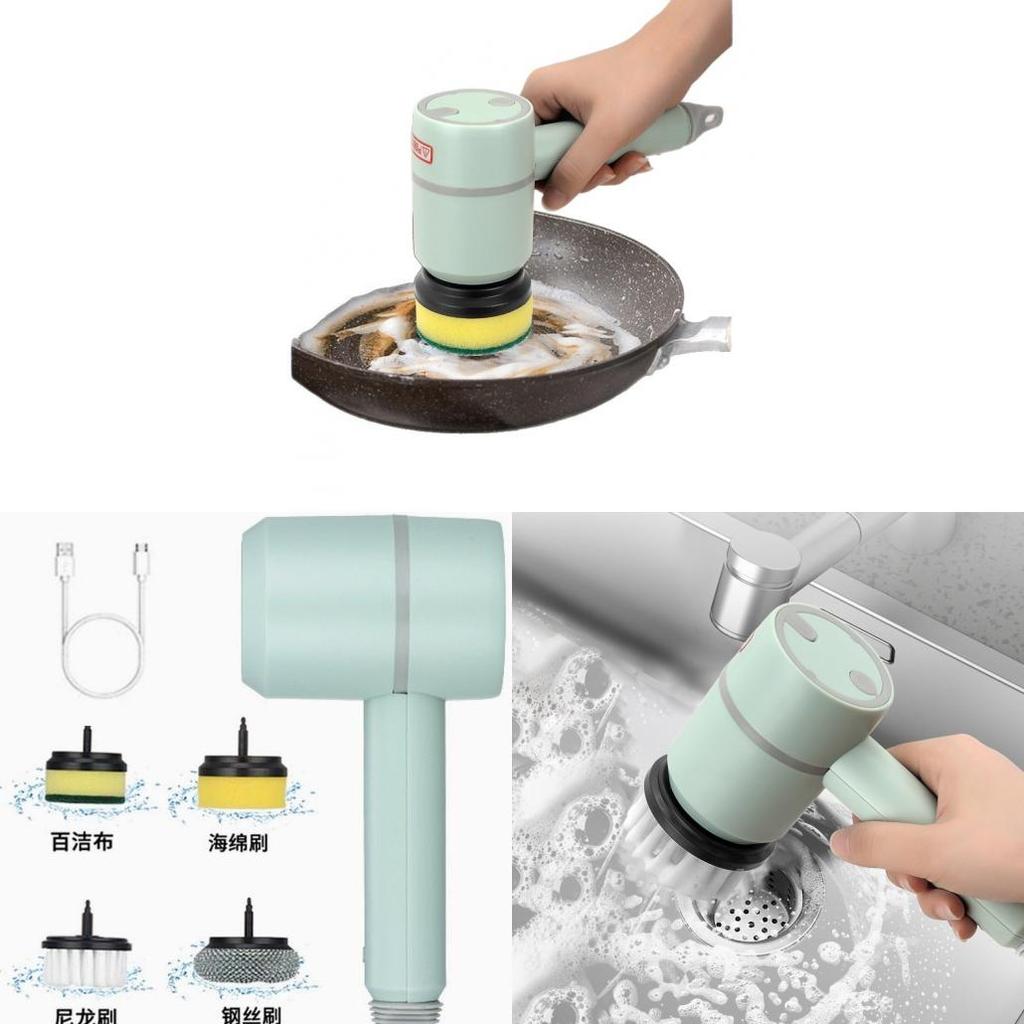 Electric Cleaning Brush For Kitchen Surfaces With Multiple Heads For Home Cleaning
