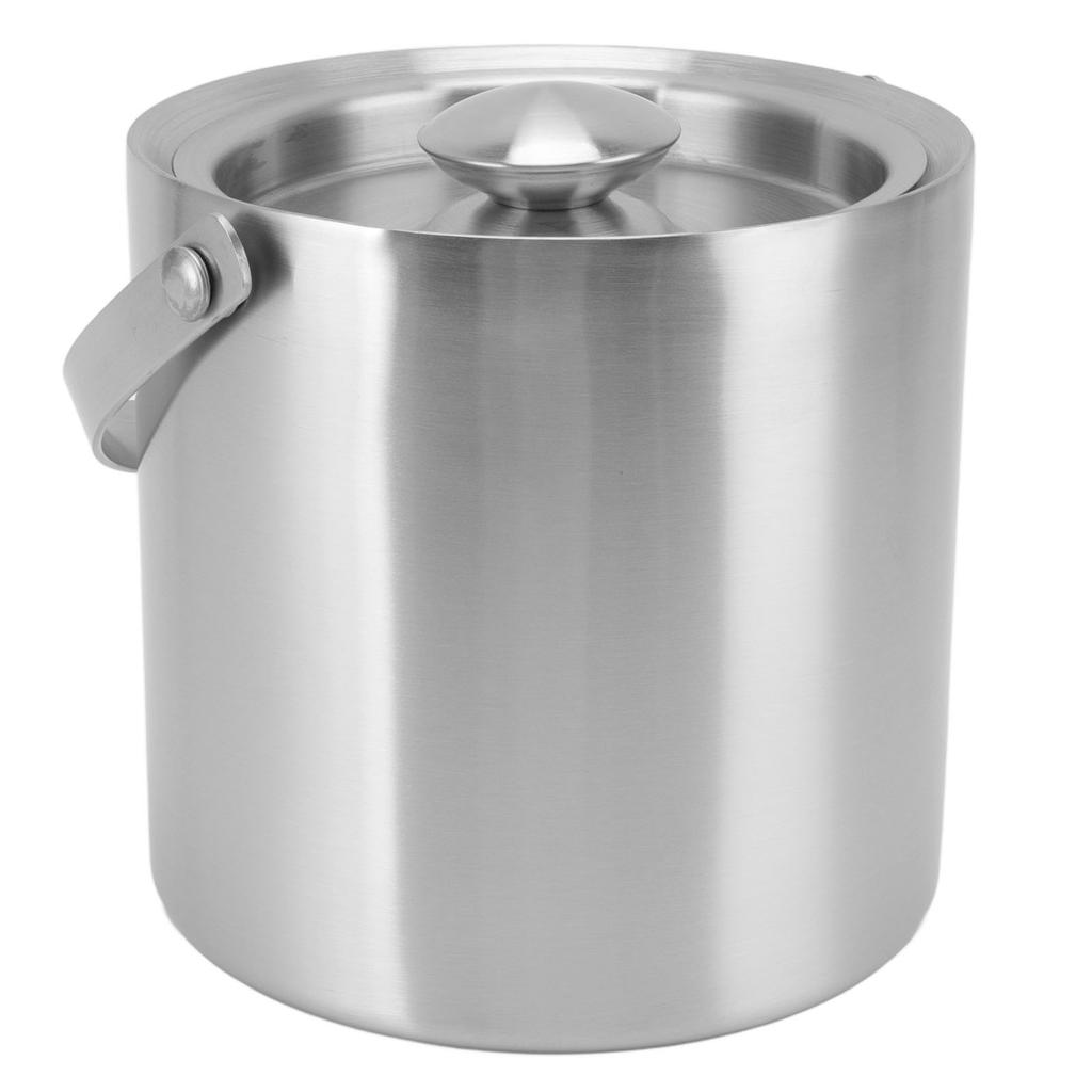Edelstahl Eisbehälter Doppelschichtig Wein Champagner Bierfass mit Griff für Bar Party 2L 15.5x15.7cm 6.1x6.2in