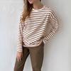 Autumn Long-sleeved Striped T-shirt Women's Casual Tops Women's Comfortable Loose Cotton T-shirt