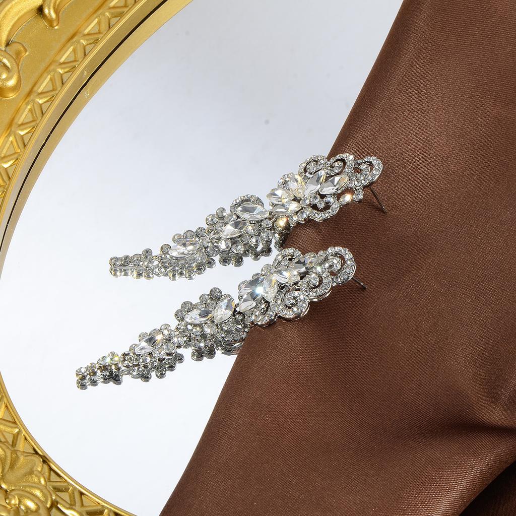 Explosive Full Diamond Elegant Earrings Exaggerated Flower Symmetrical Long Tassel Earrings