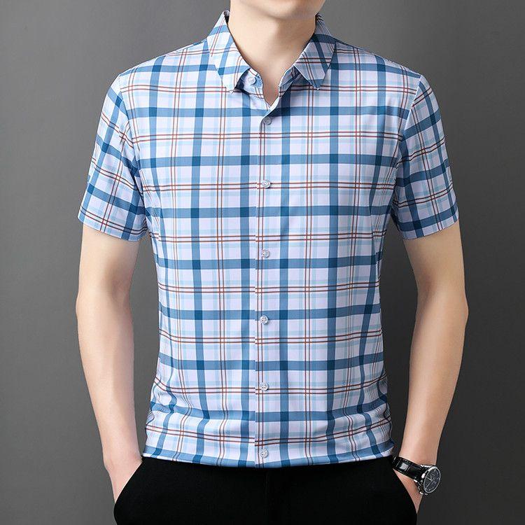 

Pure Cotton Plaid Short-sleeved Shirt for Men in Spring and Autumn Korean Style Slim Plaid Top Casual Jacket Shirt Trendy 4XL зелений