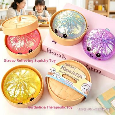 Squishy Dumpling Steamed Bun Toy Slow Rising Rebound Glitter Stress Relief Ball Fidget Random Face Coloful Squeeze Pinch Toy