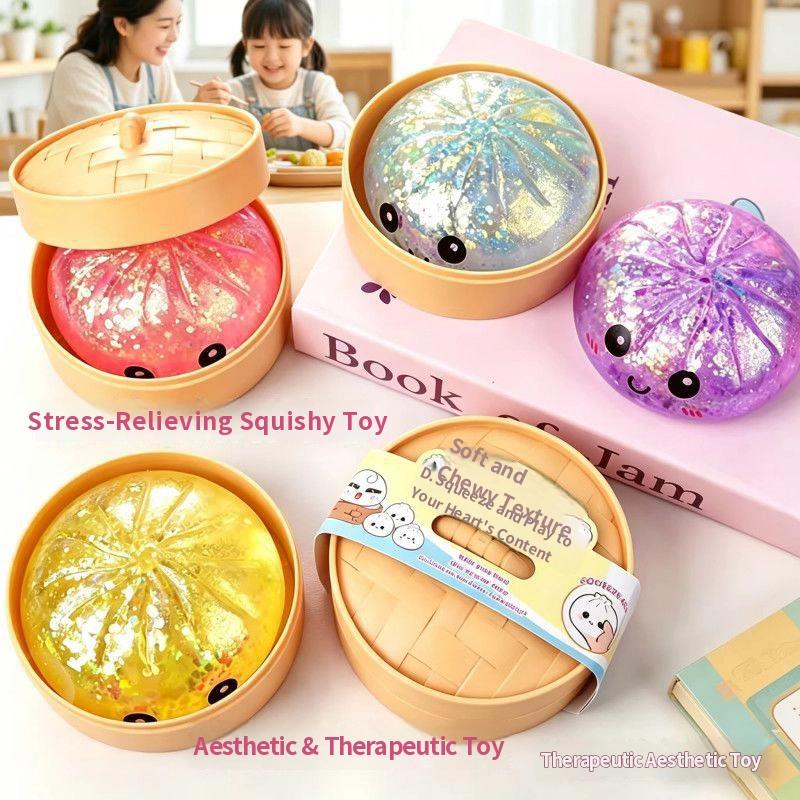 Topmix Golden Squishy Dumpling Steamed Bun Toy Slow Rising Rebound Glitter Stress Relief Ball Fidget Random Face Coloful Squeeze Pinch Toy