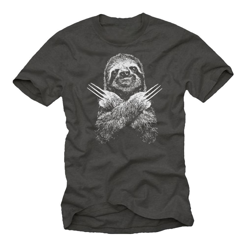 Summer Makaya Funny Animal Tshirt for Men Cool Sloth Gift Black Mens Round Neck Short Sleeved Tshirt M