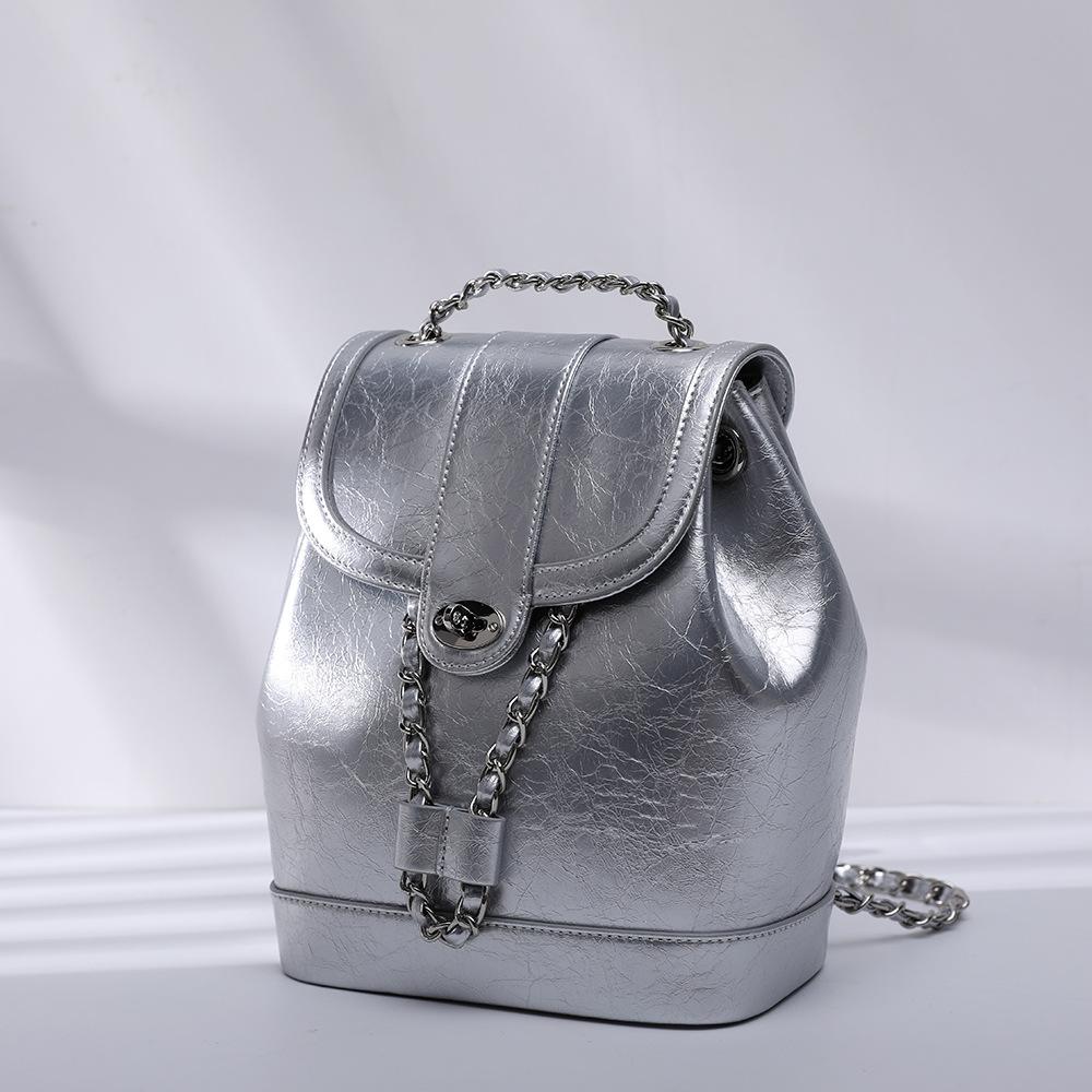 Real cowhide Korean ins niche cardinal bag high-end chain light small fragrant wind backpack