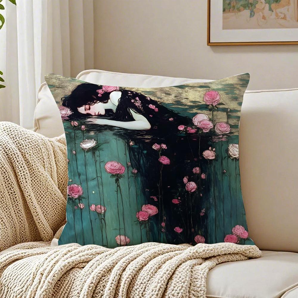 Art KKlimt oil painting style illustration Cushion Cover Linen Pillowcase Soft for Sofa Bed Home Room Decor