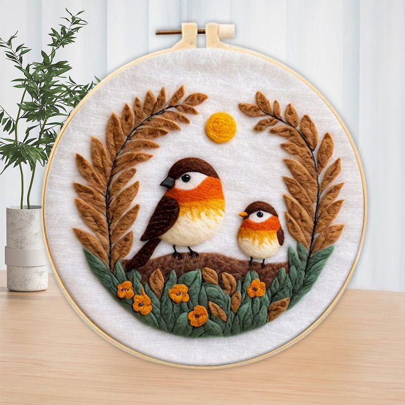 CHENISTORY Wool Felting Painting Needle Embroidery Kit Branch Bird Painting DIY Crafts Animals Handmade Home Decoration