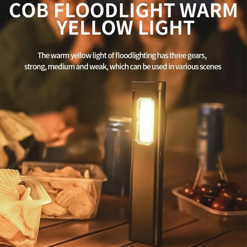 Tragbare EDC Taschenlampe mit Rückenclip 500 Lumen USB Wiederaufladbare LED Taschenlampe Wasserdichte LED COB Arbeitsleuchte für Camping Notfall