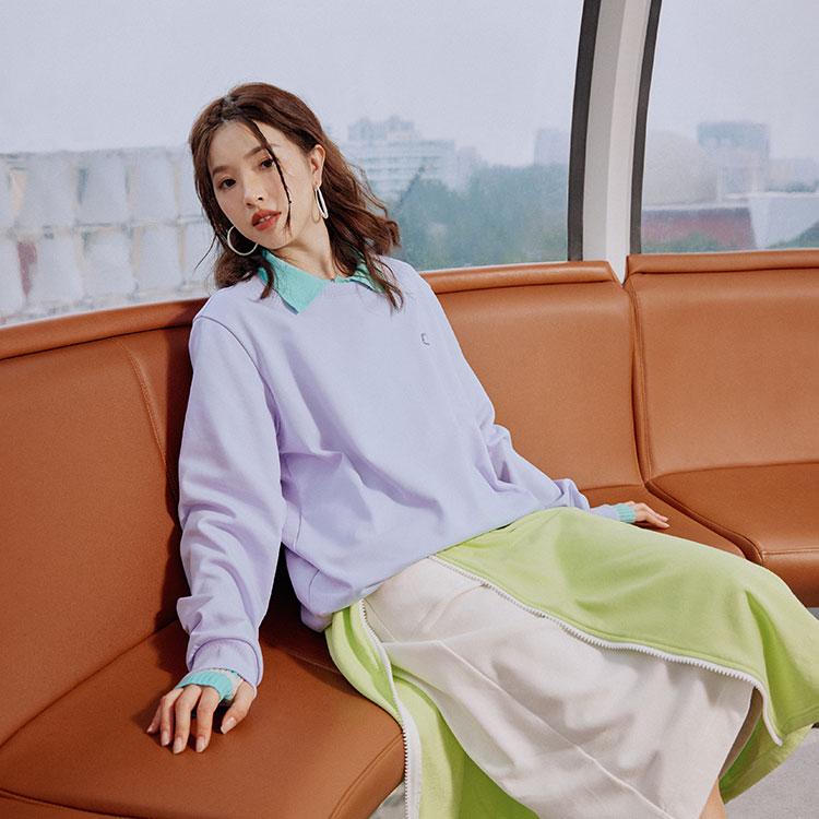 Skechers Colorful Casual Series Trendy Versatile Solid Color Fleece Crew Neck Long Sleeve Sweatshirt Unisex sweatshirt Stone-Purple L323U122-00FW