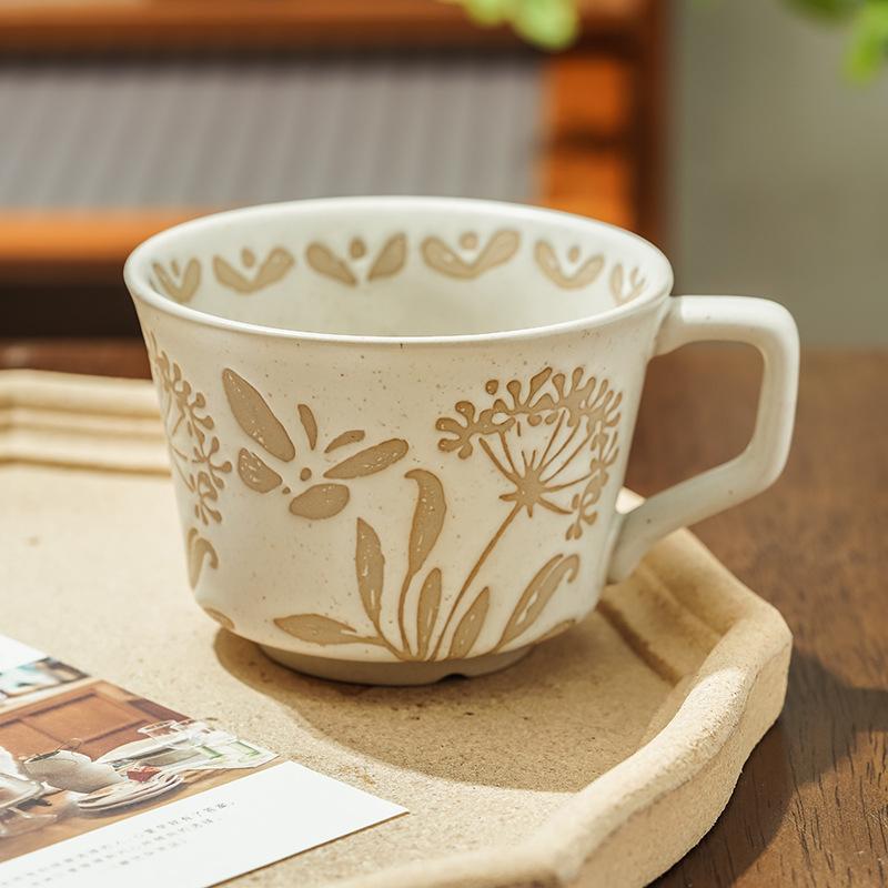 Ins Simple Nordic Ceramic Ins Wind Hand-painted Mug Pastoral Creative Personality Water Cup Coarse Pottery Coffee Cup