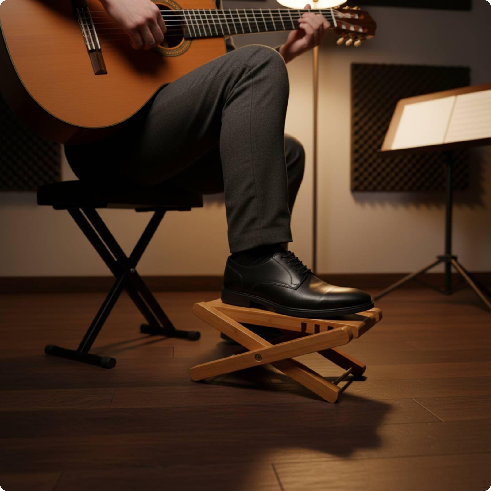 Solid Wood Guitar Footrest Foldable Adjustable Stable Support for Guitarists,