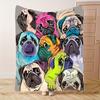 Cute Cartoon Pug Dog Blanket Colorful Pet Illustration Soft Cozy Warm Throw for Bed Sofa Travel Gift