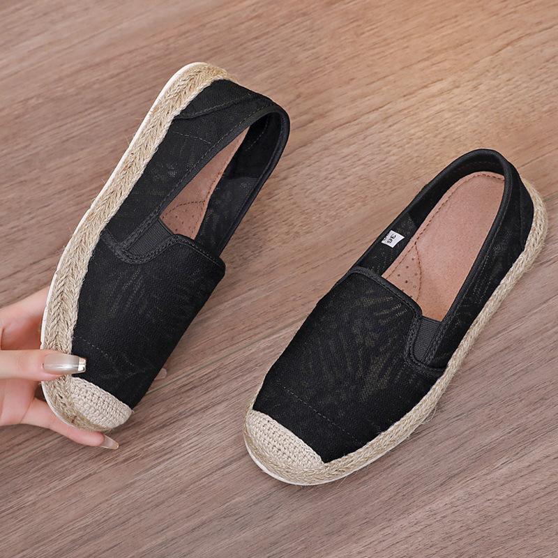 Large Size Single Shoe Women's 2026 Summer New Lace Mesh Hollowed Out Women's Flat Bottomed Fisherman's Shoes Flat Shoes Women