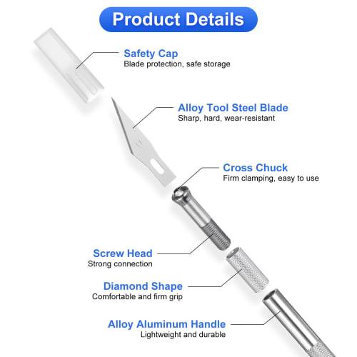 uxcell 10pcs Precision Art Craft Hobby Knife and Precision Utility Knife Set for Carving, Crafting, Scrapbooking, Stenciling, Paper, Wood, and Plastic