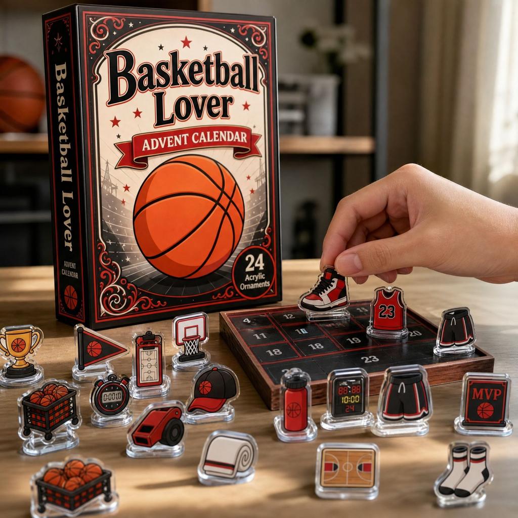 Red Basketball 2D Acrylic Keychain Pendant - Sports Series Advent Calendar