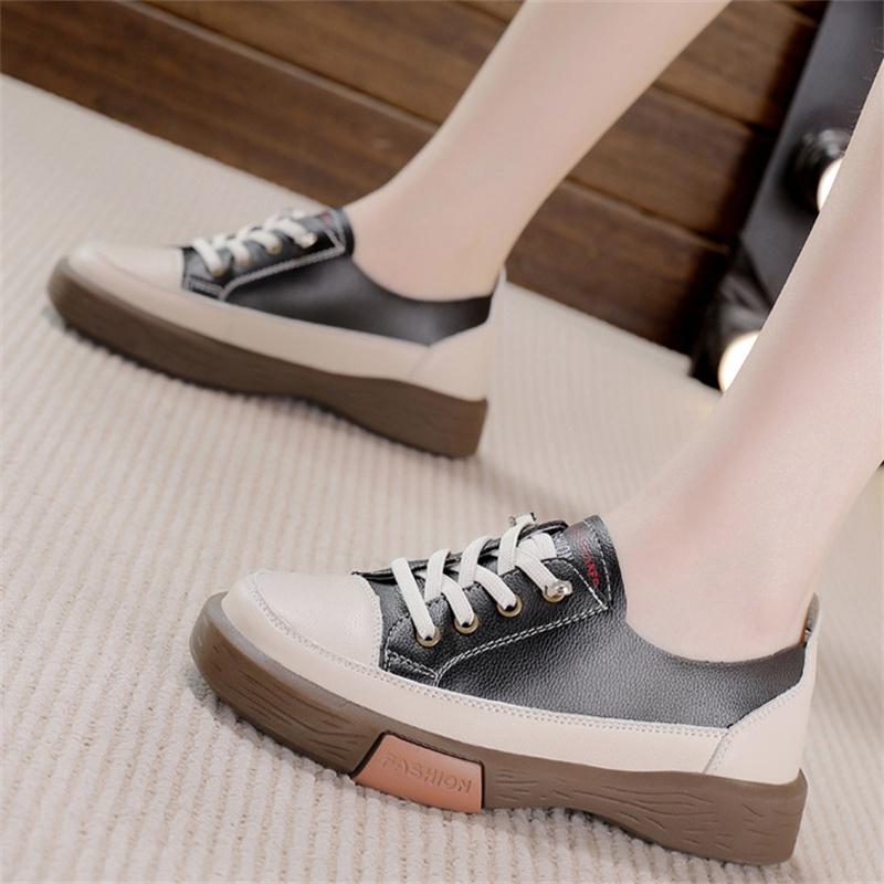Genuine Leather Women's Flat Sneakers Size 35-40 Autumn Vulcanized Shoes Ladies White Casual Shoes Comfortable Flats