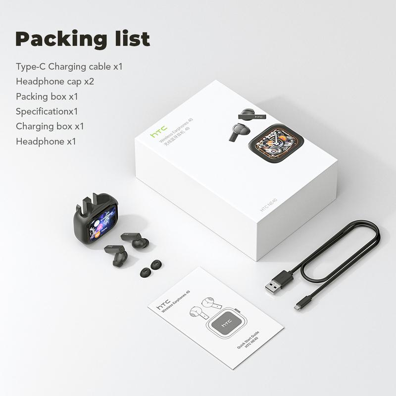 Headphones Bluetooth 5.2 TWS HTC Wireless Earphones Sports Earbuds With Microphone Full HD LCD Display Control Music Headset