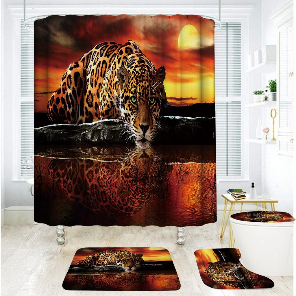 Bathroom Shower Curtain Four-Piece Digital Printing African Animal Waterproof Shower Curtain Shower Curtain Partition Curtain Bath Mat