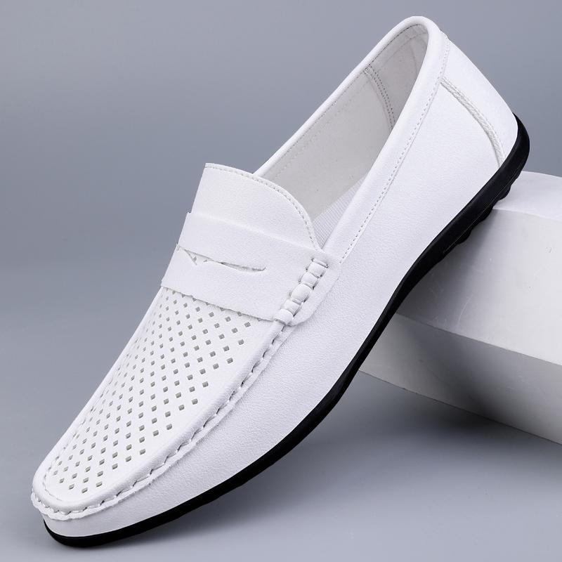 

Men s Shoes Luxury Brand Business Leather Shoe Hollow Out Breathable Casual Shoes Moccas Slip On Loafers Light Driving Shoes 38 белый