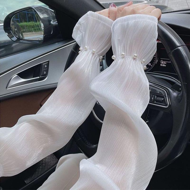 Fashion 8 Pearl Light Silk Summer Sunscreen Sleeves: Breathable, Loose Ice Silk Arm Covers for Women
