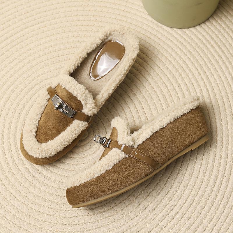 Cozy Ladylike Furry Slipper Mules with Metal Buckle & Hidden Heel - 2025 Autumn/Winter