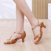 Women's Satin Latin Dance Shoes with Soft Sole, Medium-High Heel for Professional Practice