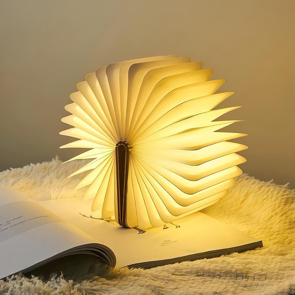 Wooden LED Book Light | Portable Foldable Reading Lamp | 3-Color Auto Changing Desk Light with Battery & Charging Cable