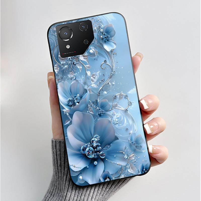 For ASUS ROG Phone 8 Case For ROG Phone 8 Pro Case Capa Soft Silicone Black Shell Cover Cute Flower Cartoon Printing Phone Cases