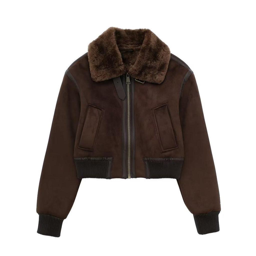 2026 Autumn and Winter New Women's Casual Standing Neck Contrast Strap Decoration Loose Double Sided Jacket Coat