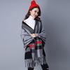 Women's Autumn and Winter Thick Faux Cashmere Scarf with Sleeves, Large Plaid Cheongsam Shawl, Wedding Cape