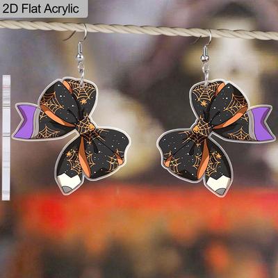 2D Flat Halloween Acrylic Bow Earrings Decoration Spider Web Pen Pendant Jewelry Ladies Holiday Gift