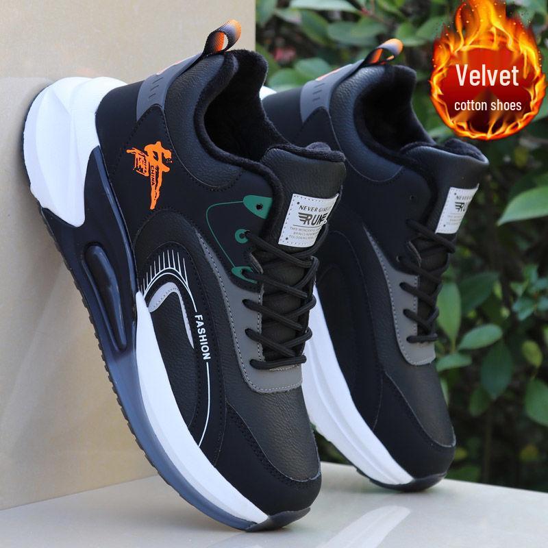 2025 Men's Winter Leather Running Shoes - Waterproof, Velvet-Lined, Warm Casual Sports Sneakers