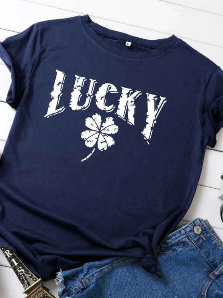 

Lucky Clover Print Women T Shirt Short Sleeve O Neck Loose Women Tshirt Ladies Tee Shirt Tops Clothes Camisetas Mujer S серый