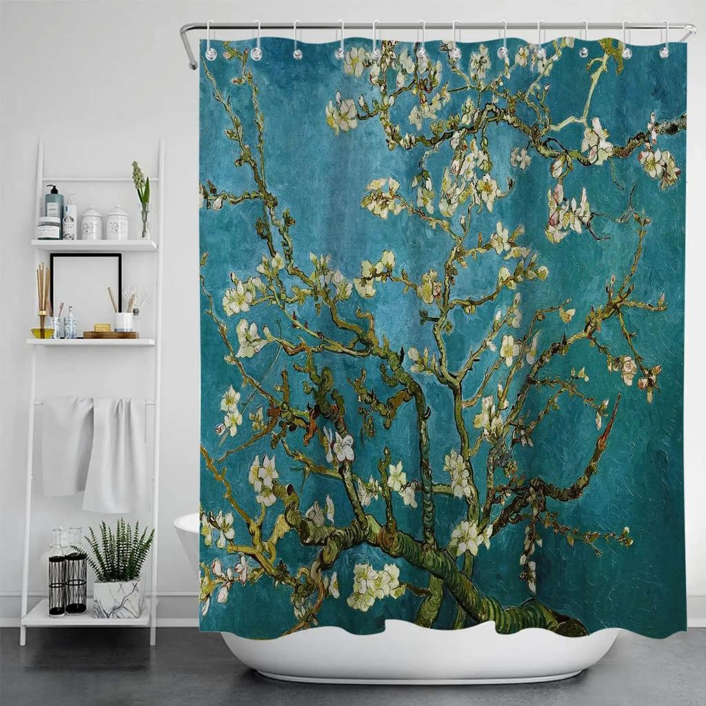 1Pc Van Gogh Painting Anti-Mildew Shower Curtain Polyester Fabric Printed Bathroom Towel Bath Partition
