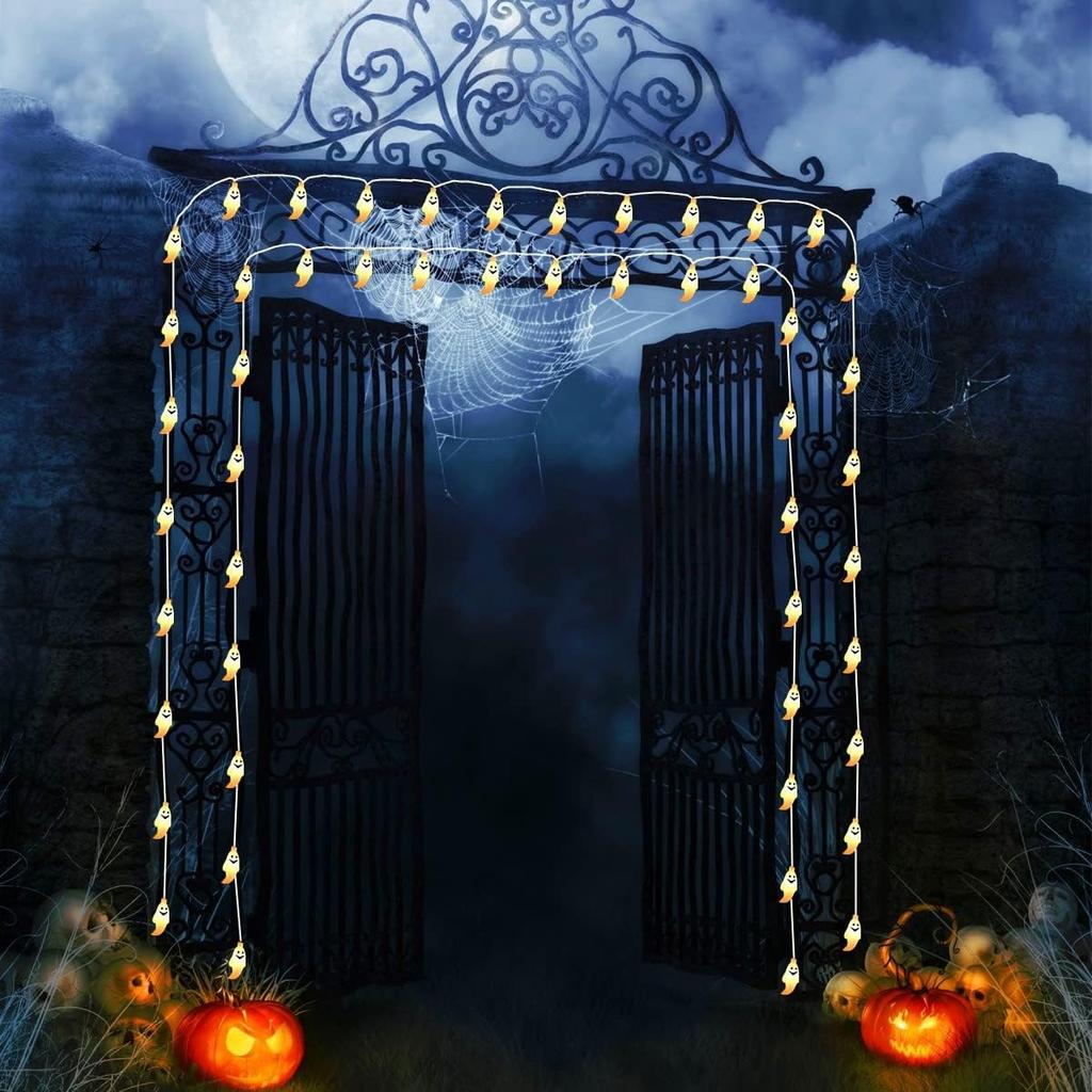 1pc 10/20LED Halloween White Ghost String Lights Battery Powered Spooky Hanging Lights For Home Indoor Bedroom Festival Decor