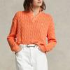 Polo Ralph Lauren FW22 Solid Color Cable Knit Long Sleeve Polo Shirt Distressed Women Tops Orange WMPOKNINB920071-800