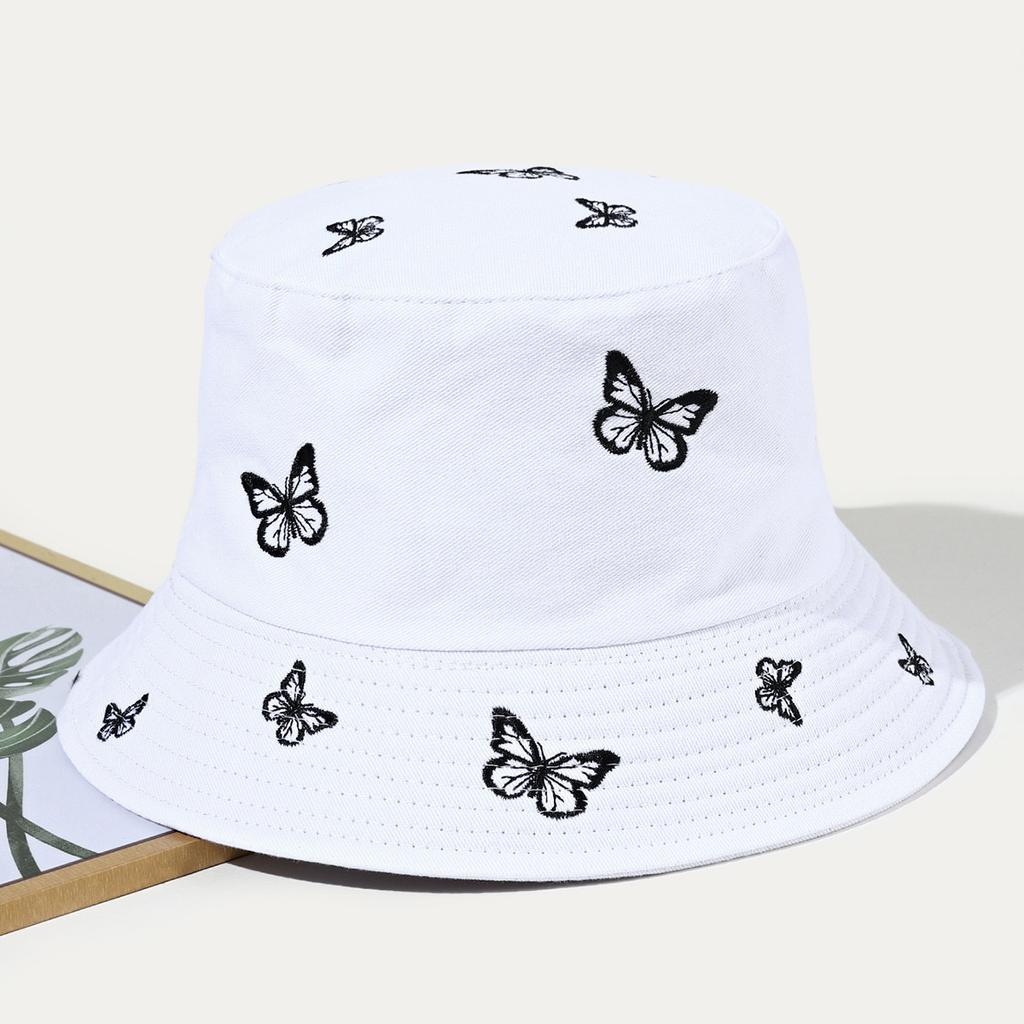 Unisex Fashion Embroidered Bucket Hat Adjustable Wide Brim Summer Fisherman Cap for Women Teens Girls