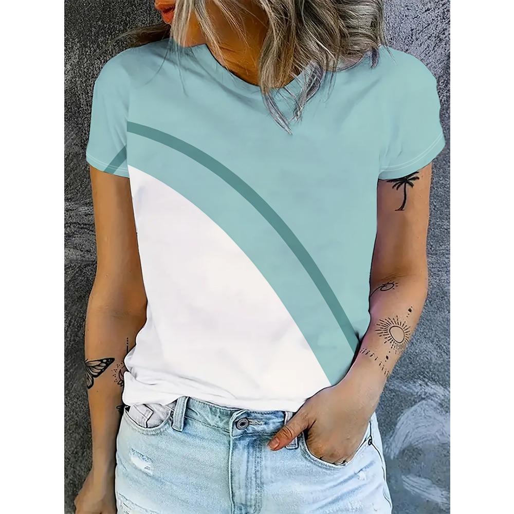 Women s short sleeved T-shirt with light blue and white stitching 2XS