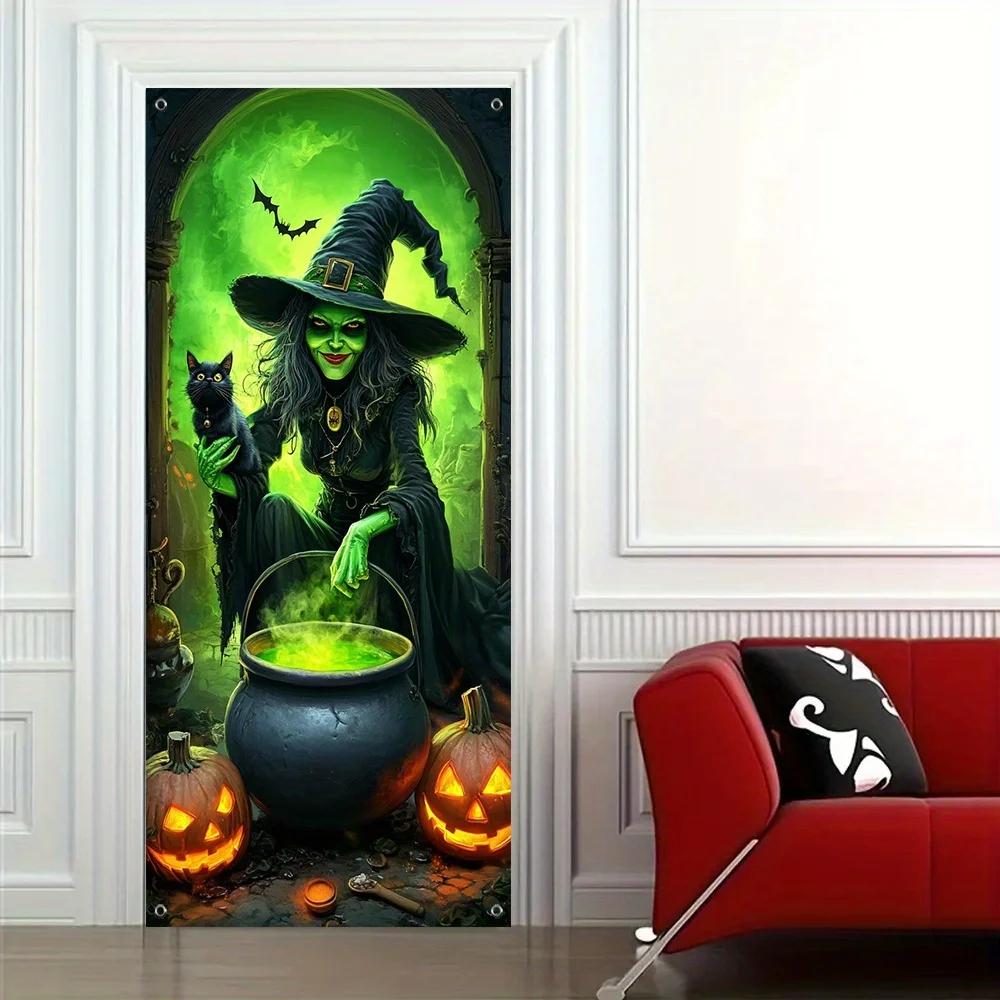 Halloween Party Banner Backdrop Horror Killer Creepy Scary Zombie Nun Terror Ghost Theme Decorations Decor for Front Door