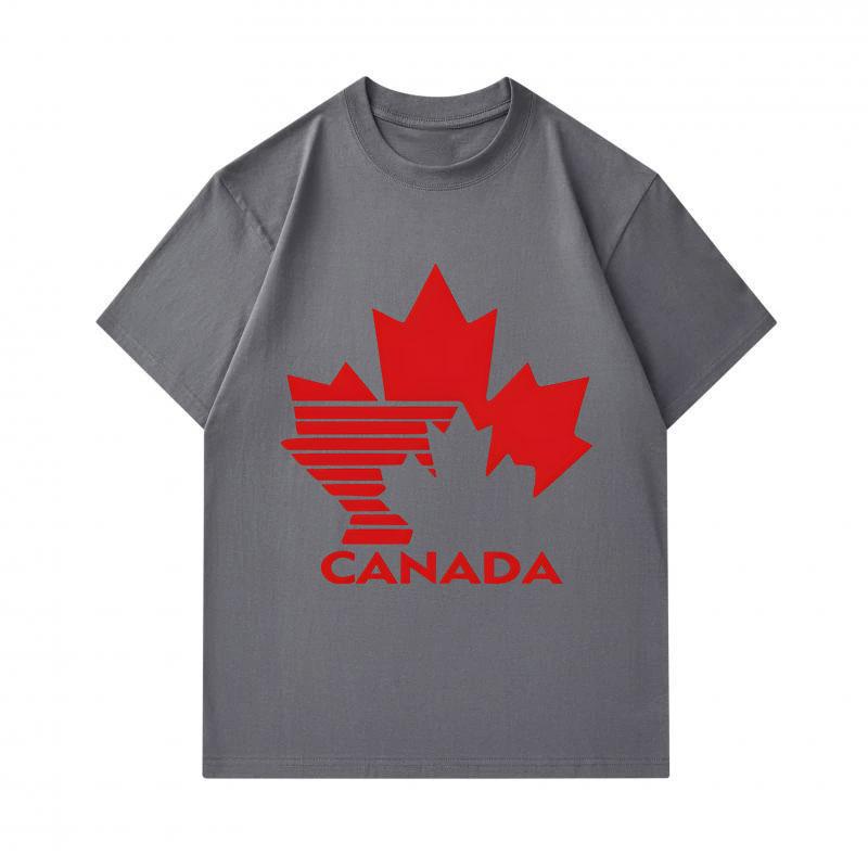 Men's 100% Cotton Crew Neck Short Sleeve T-Shirt, Fashion Canada Maple Leaf Striped Printed Casual Breathable Soft Tees for Daily Street Wear