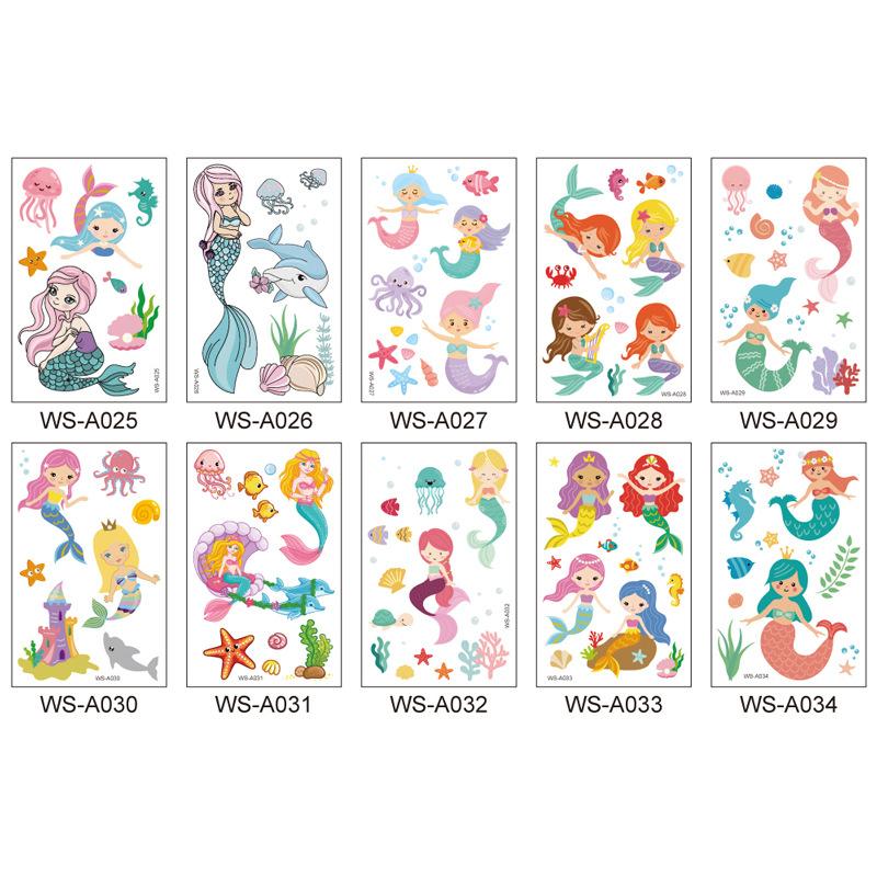 Children's Cartoon Mermaid Tattoo Sticker Pink Princess Waterproof Cute Fun Disposable Bonus Sticker