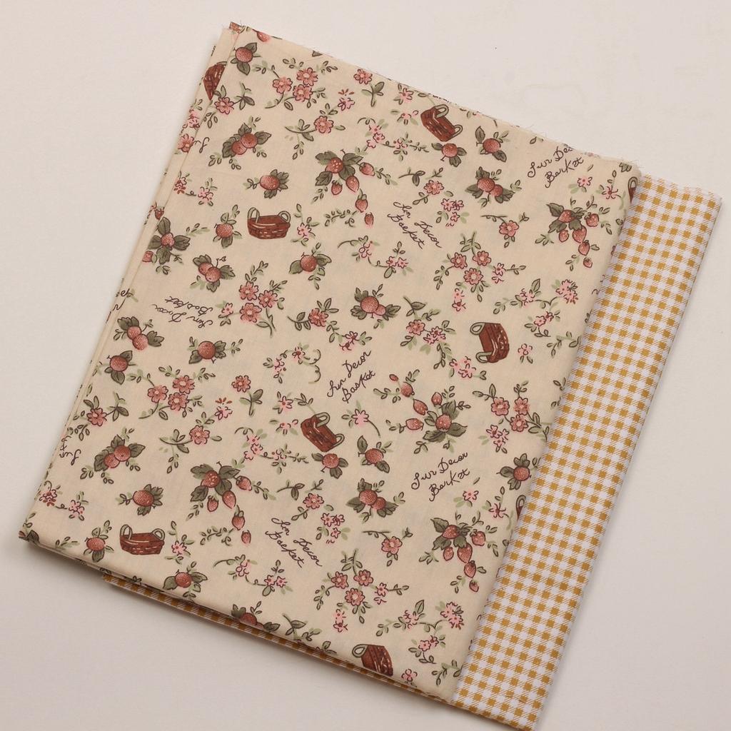 160cm*50cm Twill Pure Cotton Fabric, Countryside Strawberry Flower Print, Handmade DIY Clothing Bedding Fabric