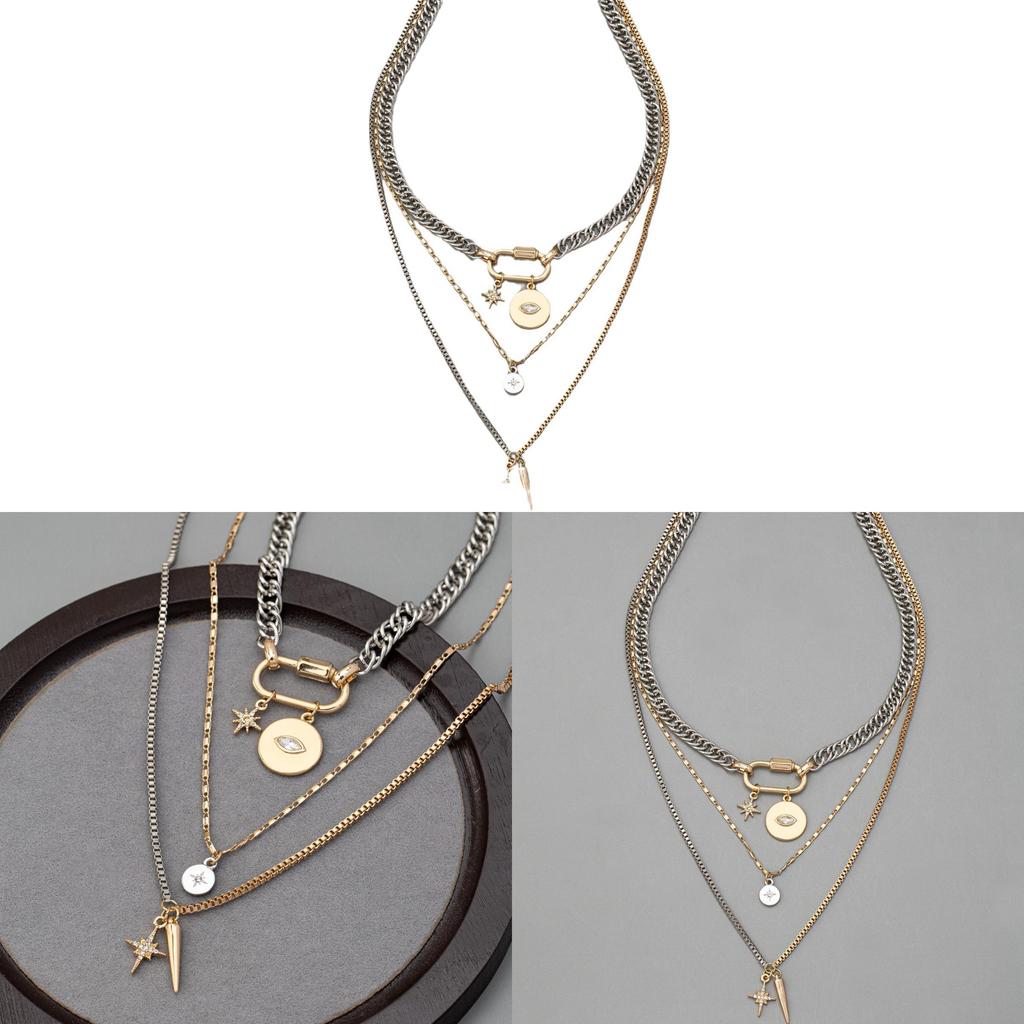 Geometric Alloy Multilayer Necklace For Women With Pendant And Locking Chain