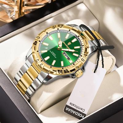 Relógio de quartzo masculino de luxo à prova d'água luminoso com data e semana relógio masculino militar de aço inoxidável relógios esportivos masculinos