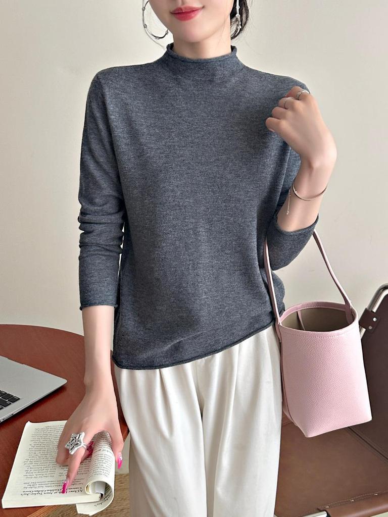 Women's 100% Superfine Merino Wool Ribbed Roll Neck Sweater - Long Sleeve Base Layer (8806)