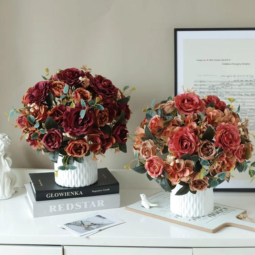 Rose Artificial Peony Flowers Landscape Silk Hydrangea Fashion Bridal Bouquet  Wedding Arrangements